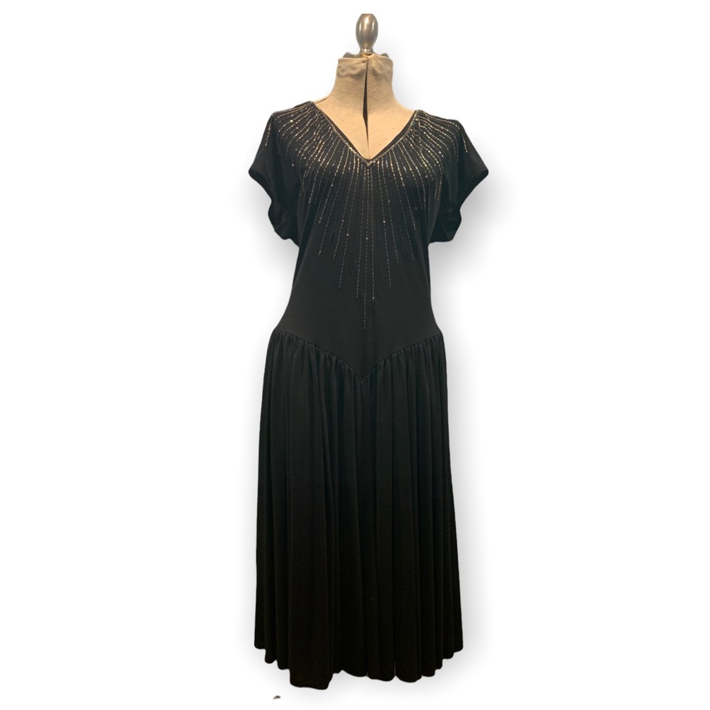Beaded Drop Waist 80s Dress